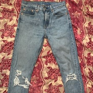 Light blue (originally) distressed levi jeans 512 28X30